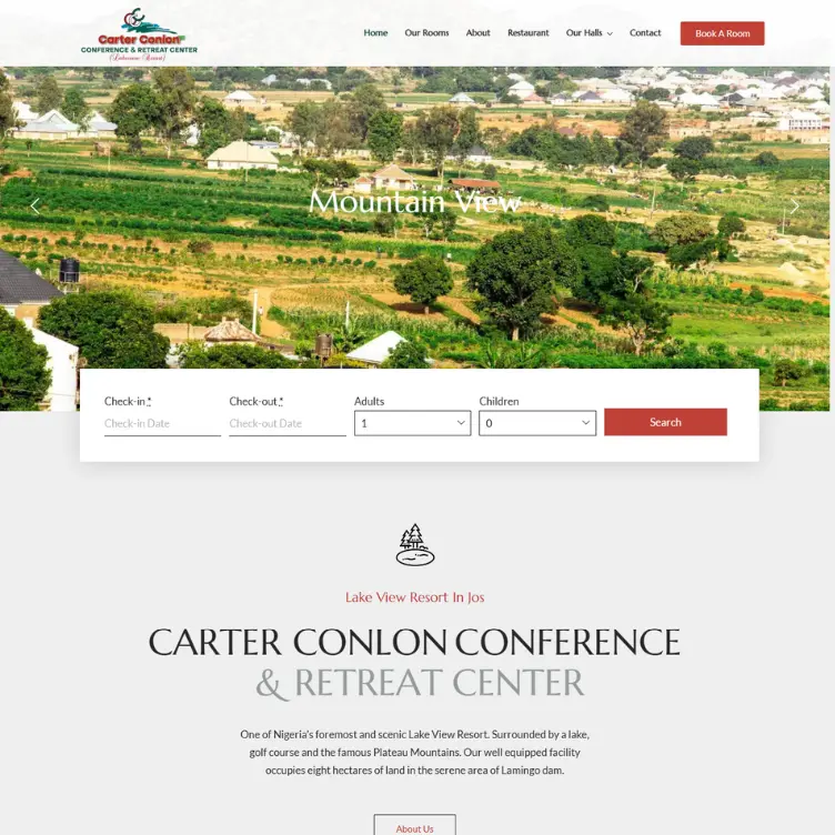 Screenshot of Carter Conlon Center Resort website in Jos Nigeria showing the hero section - made by website designer in Jos Nigeria