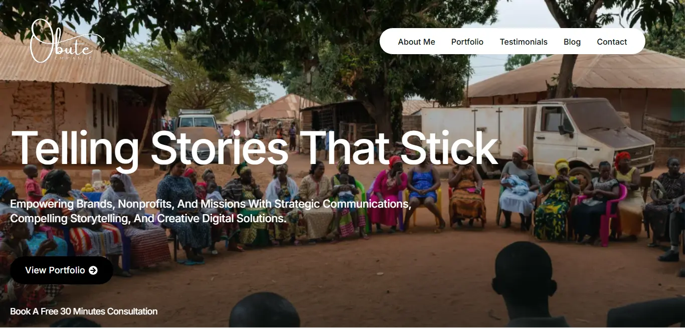 Screenshot of Emmanuel Obute portfolio website in Maiduguri Nigeria showing the hero section