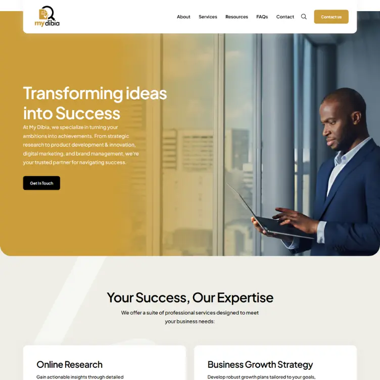 Screenshot of My Dibia website in Abuja Nigeria showing the hero section - made by website designer in Jos Nigeria
