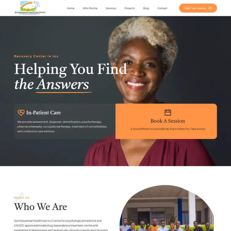 Screenshot of Quintessential healthcare website in Jos Nigeria showing the hero section made by website designer in Jos Nigeria